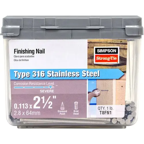 Nail 8D 2-1/2" Finishing Stainless Steel Brad Head 1 lb Silver