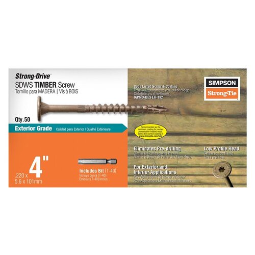 Simpson Strong-Tie SDWS22400DB-R50 Structural Screws Strong-Drive No. 5 Sizes X 4" L Star Low Profile Head 2.5 lb Double-Barrier Coating