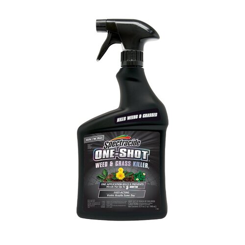 ONE-SHOT Weed and Grass Killer, Liquid, Clear/Pale Yellow, 32 fl-oz Bottle