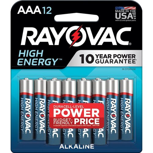 Rayovac 824-12J 824-12K Battery, 1.5 V Battery, AAA Battery, Alkaline - pack of 12
