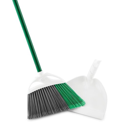 Libman 071736002064 Broom with Dustpan Precision Angle 11" W Stiff Plastic Green