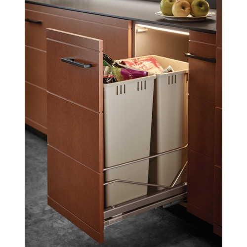 Waste Bin Pull-Out, Kessebhmer Double Bottom Mount 2 x 52 qt 24" Champagne Champagne, 2 x 52 qt Champagne, Champagne