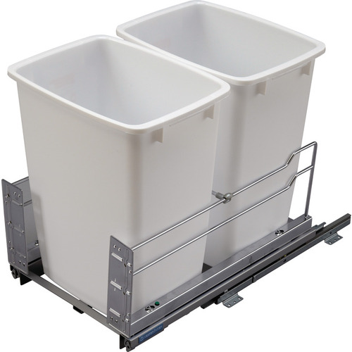 Waste Bin Pull-Out, Kessebhmer Double Bottom Mount 489.00 mm 2 x 36 qts Chrome, 2 x 36 qt Frame: Chrome Bin: White