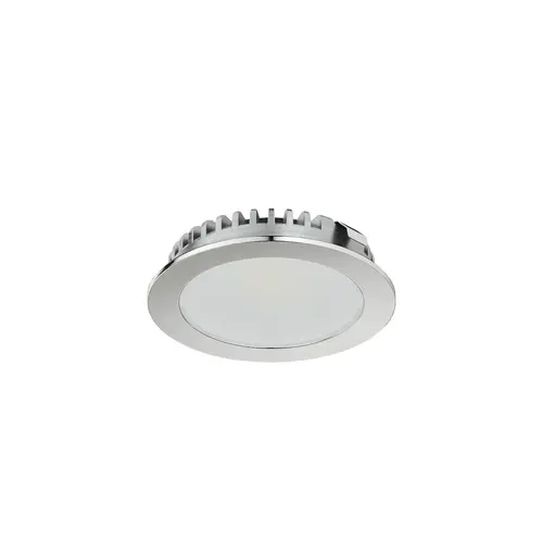 Recess Mounted Downlight, Round, Hafele Loox LED 2094, zinc alloy, 12 V 60 lm/W 150 lm Aluminum, Light color: Warm white 3000K, luminous flux: 150 lm, chrome colored