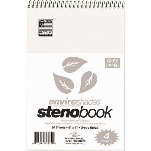 Roaring Spring Paper Products 10162108 ENVIROSHADES STENO NOTEBOOK, GREGG, 6 IN. X 9 IN., GRAY, 80 SHEETS PER PAD