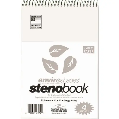 ENVIROSHADES STENO NOTEBOOK, GREGG, 6 IN. X 9 IN., GRAY, 80 SHEETS PER PAD