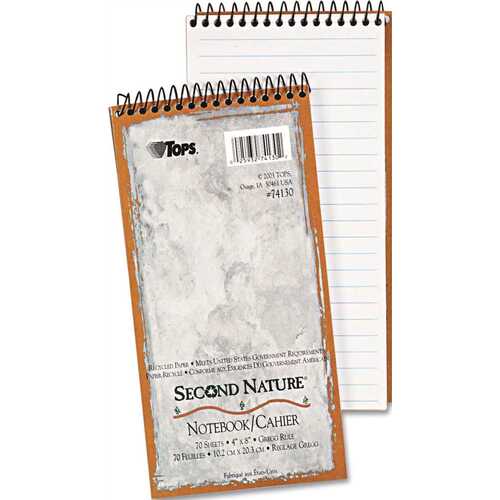 SECOND NATURE SPIRAL REPORTER/STENO NOTEBOOK, GREGG RULE, 4 X 8, WHITE, 70-SHEET