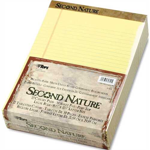 SECOND NATURE RECYCLED PAD, LEGAL, RED MARGIN, LETTER, CANARY, 50-SHEET, DOZEN