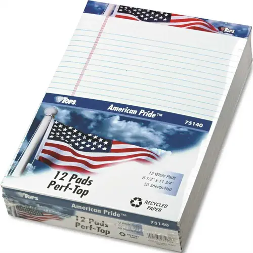 TOPS BUSINESS FORMS 10138807 AMERICAN PRIDE WRITING PAD, LGL RULE, 8-1/2 X 11-3/4, WHITE, 50-SHEET