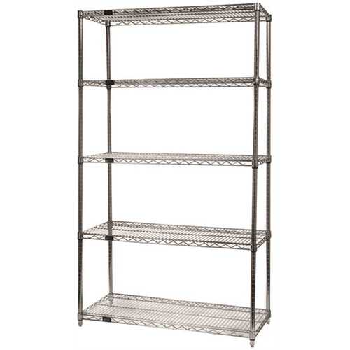 QUANTUM STORAGE SYSTEMS WR74-1236C 12 in. x 36 in. x 74 in. Chrome Finish Heavy-Duty Storage 4-Tier Wire Shelving