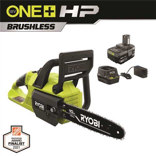 RYOBI P2520 ONE+ HP 18V Brushless 10 in. Battery Chainsaw with 4.0 Ah Battery and Charger