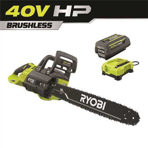RYOBI RY40580 40V HP Brushless 18 in. Battery Chainsaw with 5.0 Ah Battery and Charger