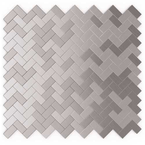 Earl Grey Stainless 12.09 in. x 11.65 in x 5mm Brushed Metal Self-Adhesive Wall Mosaic Tile (11.76 sq. ft. /case)