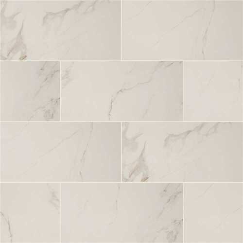 12 in. x 24 in. Carrara Polished Porcelain Floor and Wall Tile (16 sq. ft./case)