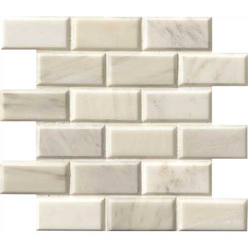 Greecian White Beveled 12 in. x 12 in. x 10mm Polished Marble Mesh-Mounted Mosaic Tile - pack of 10