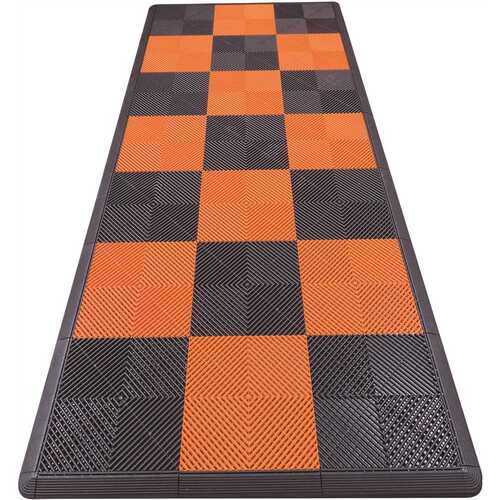 Swisstrax AMP-BLKORG 4.3 ft. x 9.6 ft. Orange Checkered Motorcycle Pad Ribtrax Modular Tile Flooring (36 sq. ft.)