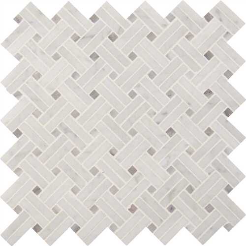 Carrara White Basket Weave 13.13 in. x 13.13 in. Polished Marble Look Floor and Wall Tile (10.3 sq. ft./Case)