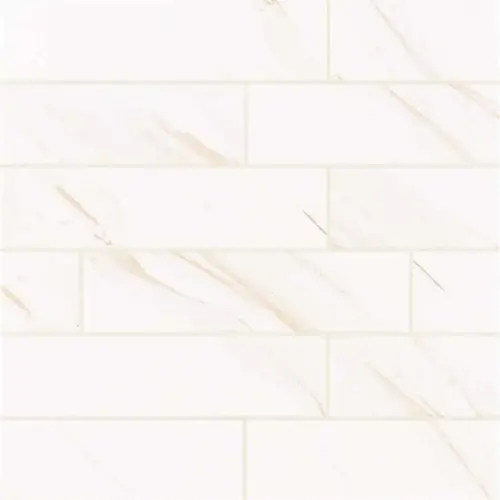 Classique White Calacatta Beveled 15.88 in. x 40 in. Glossy Ceramic Subway Wall Tile (8.8 sq. ft./Case)