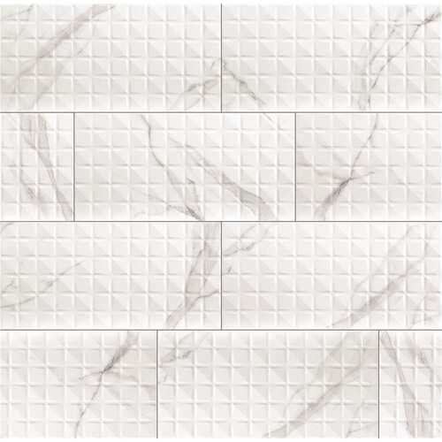 Dymo Statuary Chex White 12 in. x 24 in. Glossy Ceramic Patterned Look Wall Tile (16 sq. ft./Case)