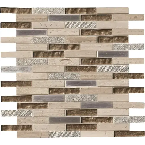 Diamante 12 in. x 13.13 in. Glossy Glass; Stone Brick Look Wall Tile (9.8 sq. ft./Case)