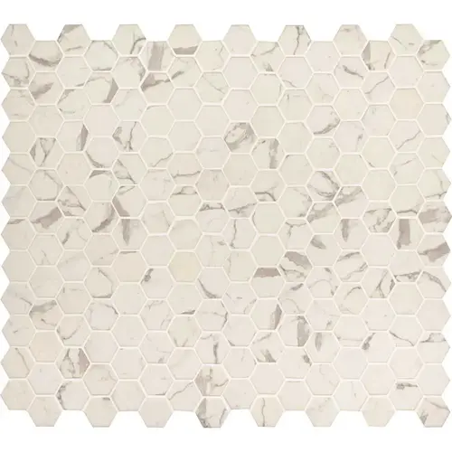 Alabaster Hexagon 12 in. x 13.25 in. Glossy Glass Patterned Look Floor and Wall Tile (14.7 sq. ft./Case)