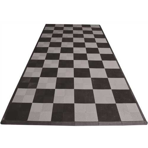 Swisstrax 1SE.1CK.BS1 8.3 ft. x 17.5 ft. Black and Silver Checkered Ribtrax Smooth Eco Flooring, Single Car Pad Kit