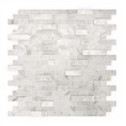 Camarillo White and Gray 11.77 in. x 11.57 in. x 8 mm Stone Self-Adhesive Mosaic Wall Tile (11.4 sq. ft. /case)