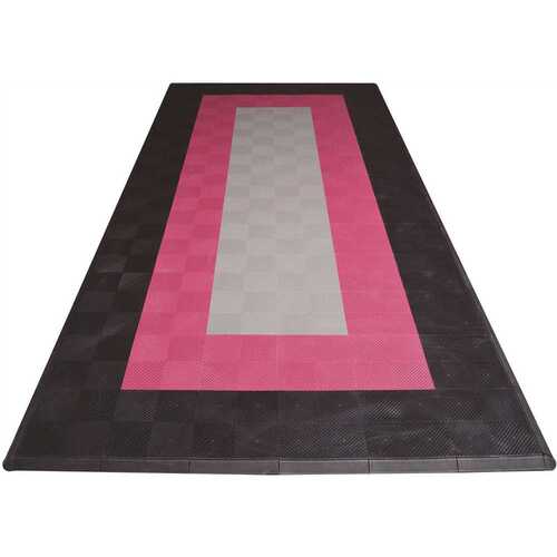 Swisstrax 1SE.1CK.SBR 8.3 ft. x 17.5 ft. Silver with Black and Red Borders Ribtrax Smooth ECO Single Car Pad Kit