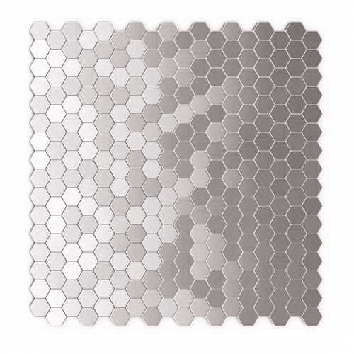 Hexagonia S2 Silver 11.46 in. x 11.89 in. x 5mm Metal Self-Adhesive Mosaic Wall Tile (22.8 sq. ft. / case)