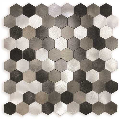 DIP Design Is Personal KPVC-02 DIP Hexagon Mix 12 in. x 12 in. Self-Adhesive PVC Aluminum Tile Backsplash