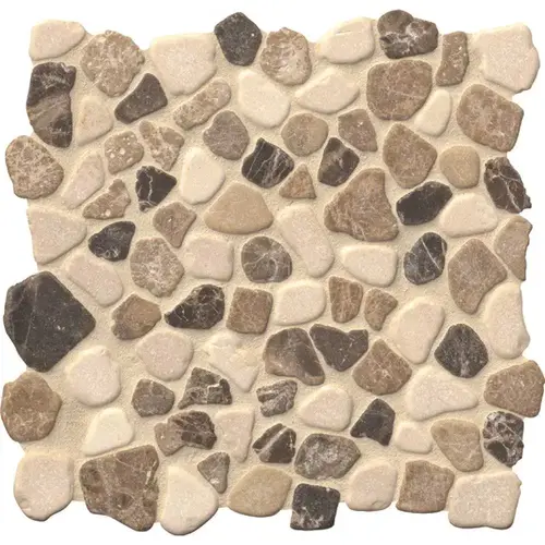 Mix Marble Pebbles 11.42 in. x 11.42 in. x 10 mm Tumbled Marble Mosaic Tile (9 sq. ft. / case) Brown - pack of 10