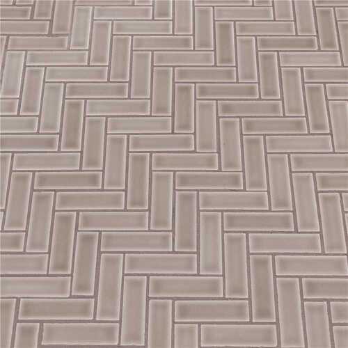 Dove Gray Herringbone 12.75 in. x 12.88 in. Glossy Ceramic Stone Look Wall Tile (9.9 sq. ft./Case) - pack of 10