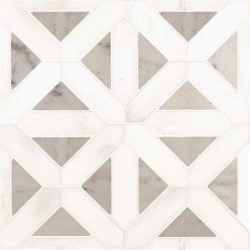 Bianco Dolomite Geometrica 12 in. x 12 in. x 10 mm Polished Marble Mosaic Tile (10 sq. ft./case) White