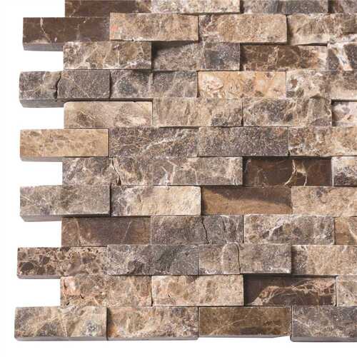 Emperador Splitface 12 in. x 12.75 in. Textured Marble Look Floor and Wall Tile (10 sq. ft./Case) - pack of 10