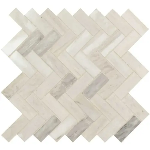 Angora Herringbone 12 in. x 12 in. x 10 mm Polished Marble Mosaic Tile (10 sq. ft. / case) - pack of 10