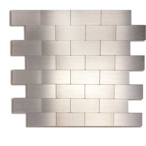 DIP Large Silver Subway 10.75 in. x 13 in. Self-Adhesive PVC Aluminum Tile Backsplash
