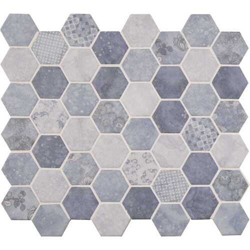 Vista Azul Hexagon 11.02 in. x 12.76 in. Glossy Glass Patterned Look Floor and Wall Tile (14.7 sq. ft./Case)