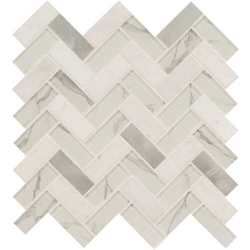 Bytle Bianco Herringbone 12.75 in. x 14 in. Mixed Glass Patterned Look Wall Tile (15 sq. ft./Case)