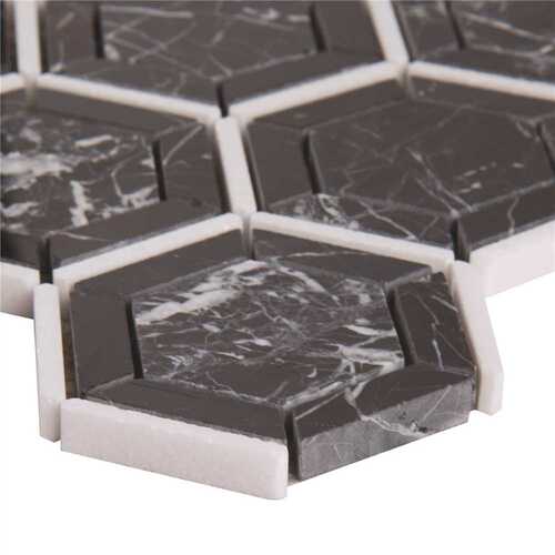 Hexagono Nero 11.5 in. x 13.25 in. Polished Marble Look Floor and Wall Tile (10.6 sq. ft./Case) - pack of 10