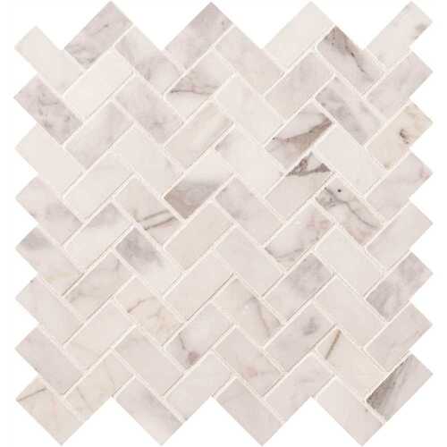 Calacatta Cressa Herringbone 12 in. x 12 in. x 10 mm Honed Marble Mosaic Tile (9.4 sq. ft. / case)