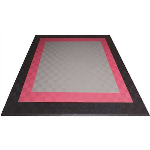 Swisstrax 2SE.2CK.SBR 17.5 ft. x 17.5 ft. Silver with Black and Red Borders Ribtrax Smooth Eco Flooring, Double Car Pad Kit