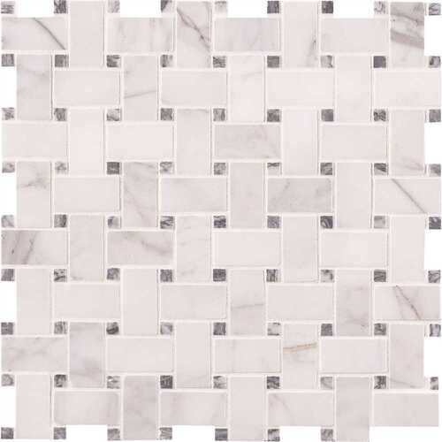 Calacatta Cressa Basket Weave 11.38 in. x 12.38 in. Honed Marble Look Floor and Wall Tile (10 sq. ft./Case)