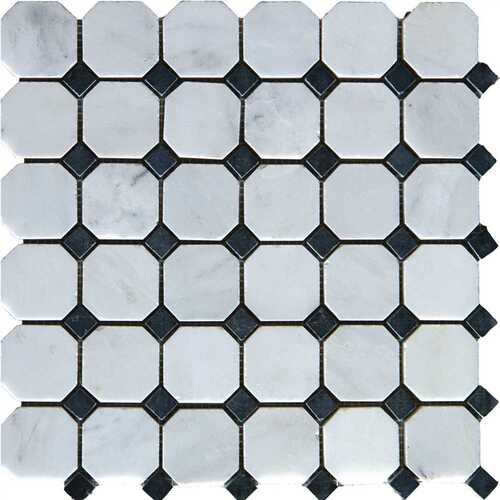 Greecian White Riptide Octagon 12.38 in. x 12.38 in. Honed Marble Look Floor and Wall Tile (1 sq. ft./Each)