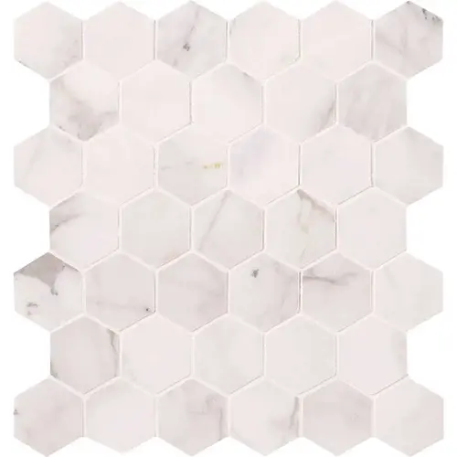 Calacatta Cressa Hexagon 12.38 in. x 12.38 in. Honed Marble Look Floor and Wall Tile (9.8 sq. ft./Case)