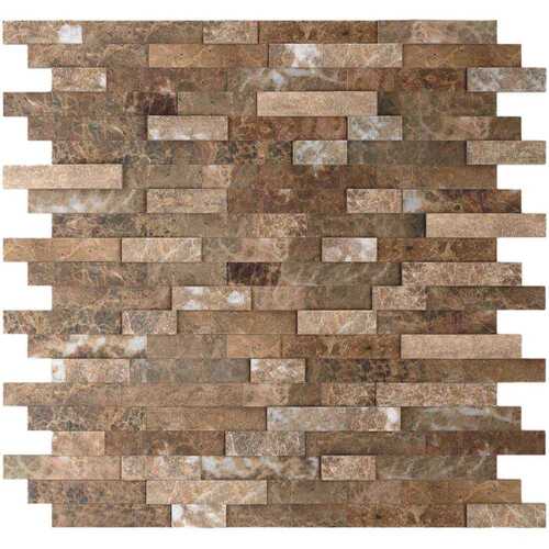 Bengal Brown 11.77 in. x 11.57 in. x 8 mm Stone Self-Adhesive Wall Mosaic Tile (11.4 sq. ft. / case)