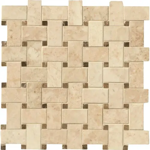 Crema Cappuccino Basket Weave 11.63 in. x 11.63 in. Polished Marble Look Floor and Wall Tile (9.4 sq. ft./Case)