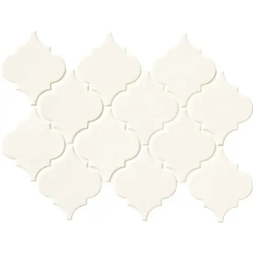 Whisper White Arabesque 10-1/2 in. x 15-1/2 in. x 8 mm Glossy Ceramic Mesh-Mounted Mosaic Wall Tile (11.7 sq. ft. /case)