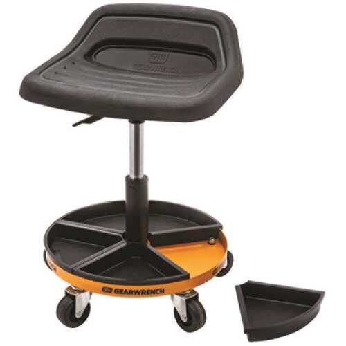 18 in. to 22 in. Adjustable Height Swivel Mechanics Seat with Wheels and Storage Trays