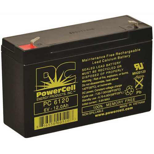 POWERCELL PC6120 6v 12 Ah Battery Sealed LED Acid Recharg No Spill Agm F1 Terminal