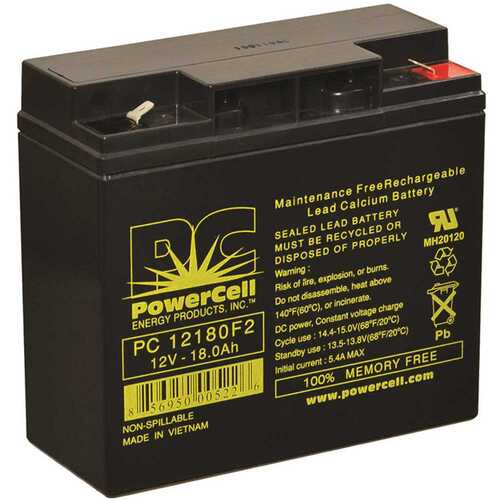 POWERCELL PC12180F2 12v 18 Ah Battery Sealed Lead Acid Recharg No Spill Agm F2 Terminal